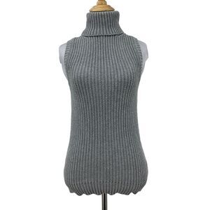 Michael Kors Sleeveless Funnel Neck Sweater Womens 2XS Grey Chunky Knit Stretch